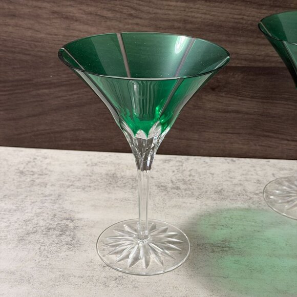 Vintage 80s Ajka Castille Albinka Green Cut to Clear S/Four Martini Glasses MINT - Picture 3 of 11
